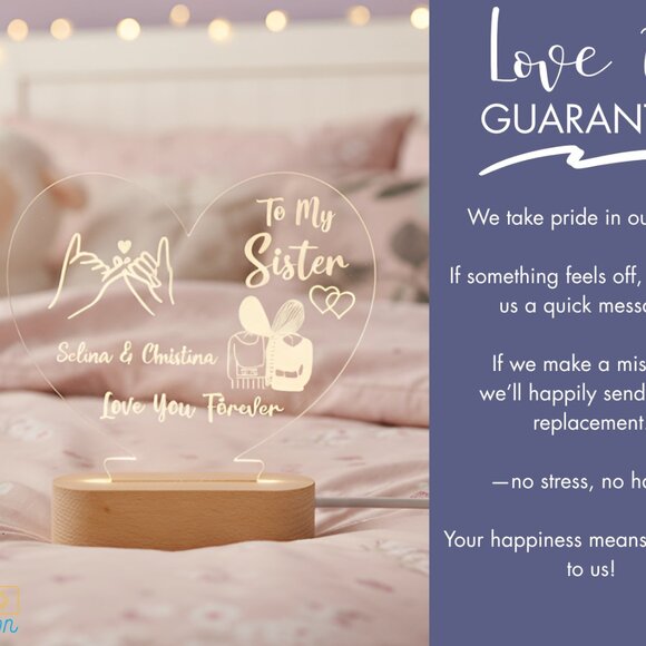Personalized Sisters Night Light | Custom LED Gift for Sister or Best Friend - Picture 6 of 8